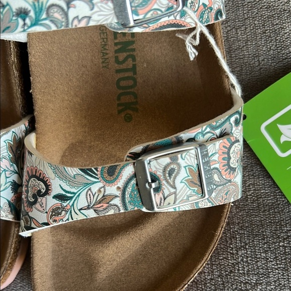 Birkenstock Green and White Sandals with Cork Footbed - Picture 2 of 14